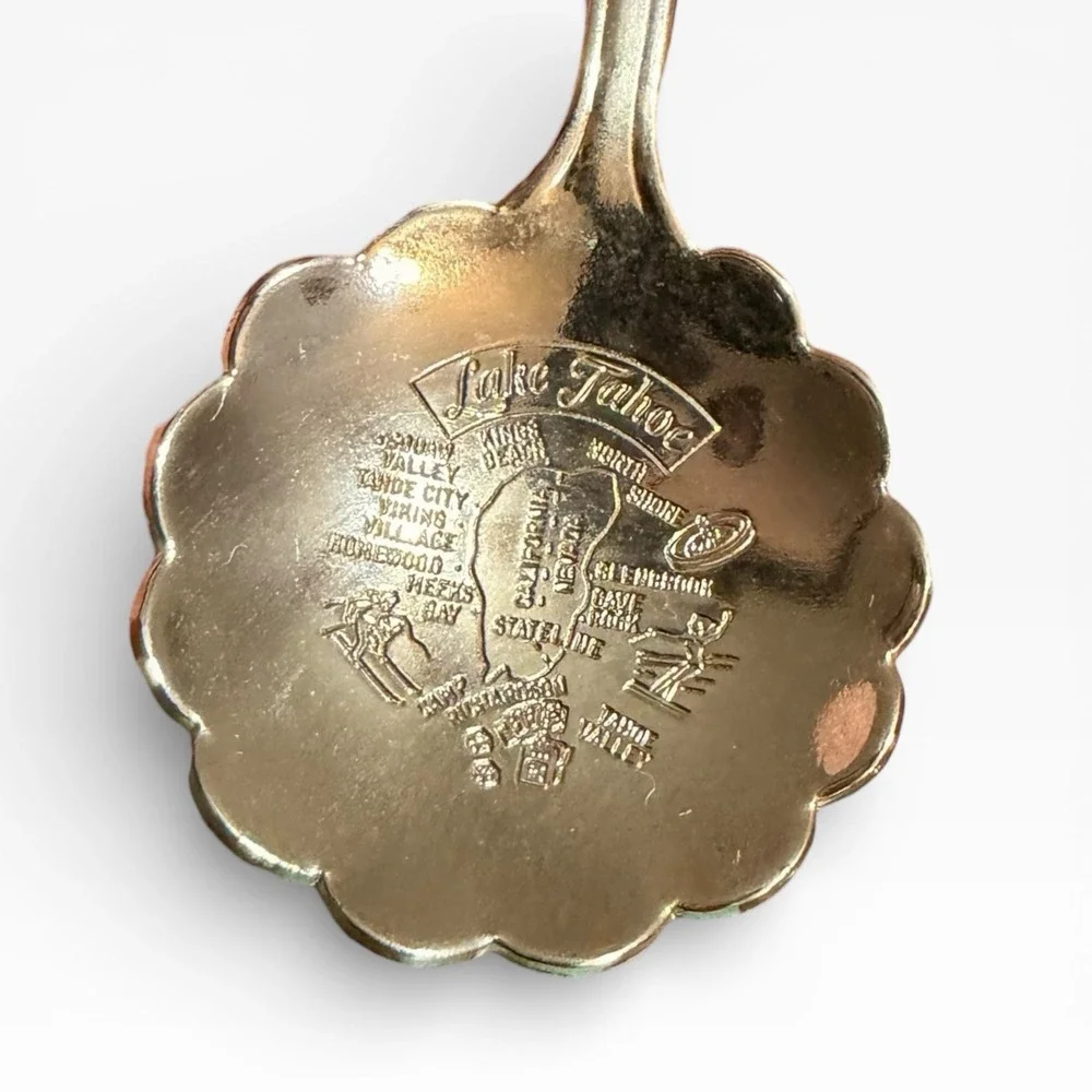 Vintage‎ Lake Tahoe Souvenir Spoon Enameled Scenic Top Map Scalloped Bowl USA